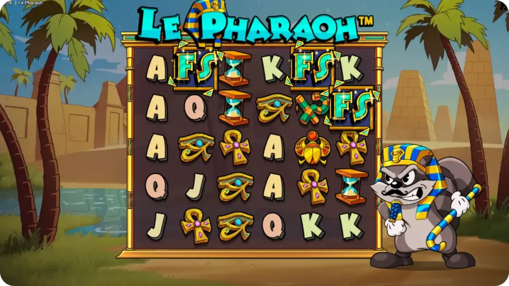 Le Pharaoh Luck of the Pharaoh and Lost Treasures bonus rounds with Golden Squares